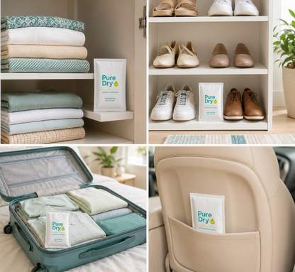 Pure Dry Moisture Absorber Gel Sachets — Pack of 6 | Goodbye Dampness for Wardrobe, Shoes & Car